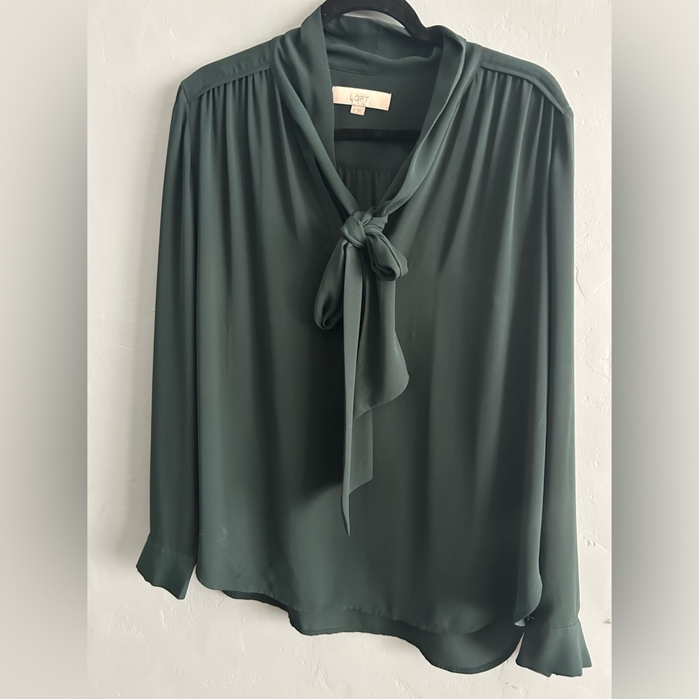 LOFT Green Tie Chiffon Blouse